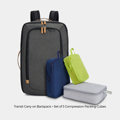 transit backpack carry-on + compression packing cubes bundle